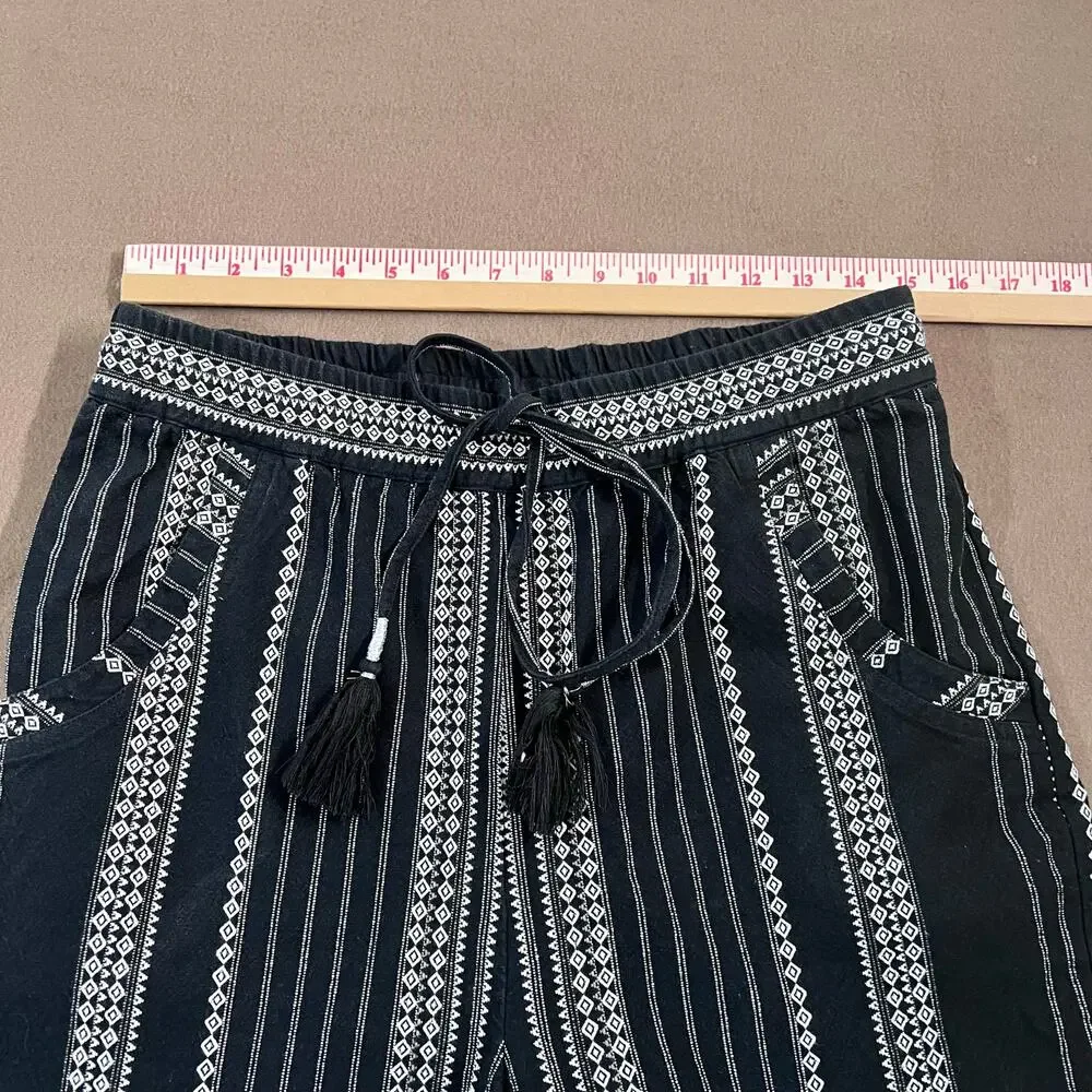 Anthropologie Beach Pants Embroidered Black & White Bohemian Cropped Medium